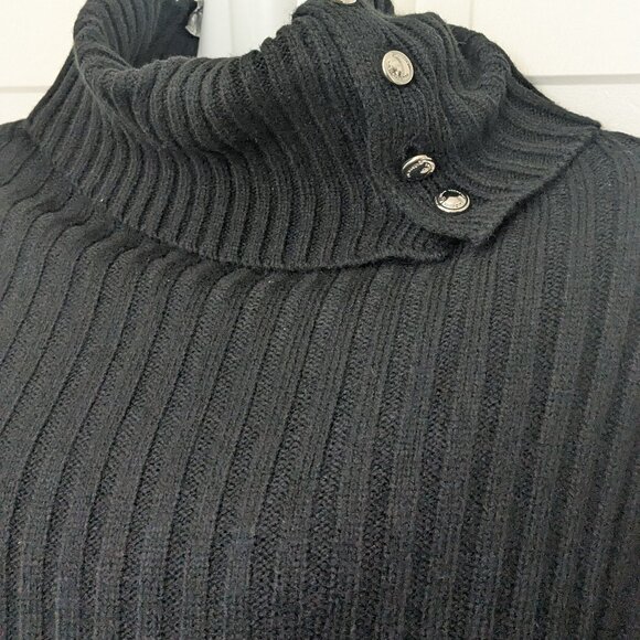 MICHAEL Michael Kors Women's Wide-Rib Button Turtleneck Poncho Black NWT - Picture 3 of 14